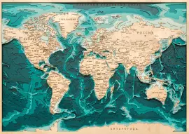 Multi-layered wooden map "World Map No. 6 in Miller projection" to order